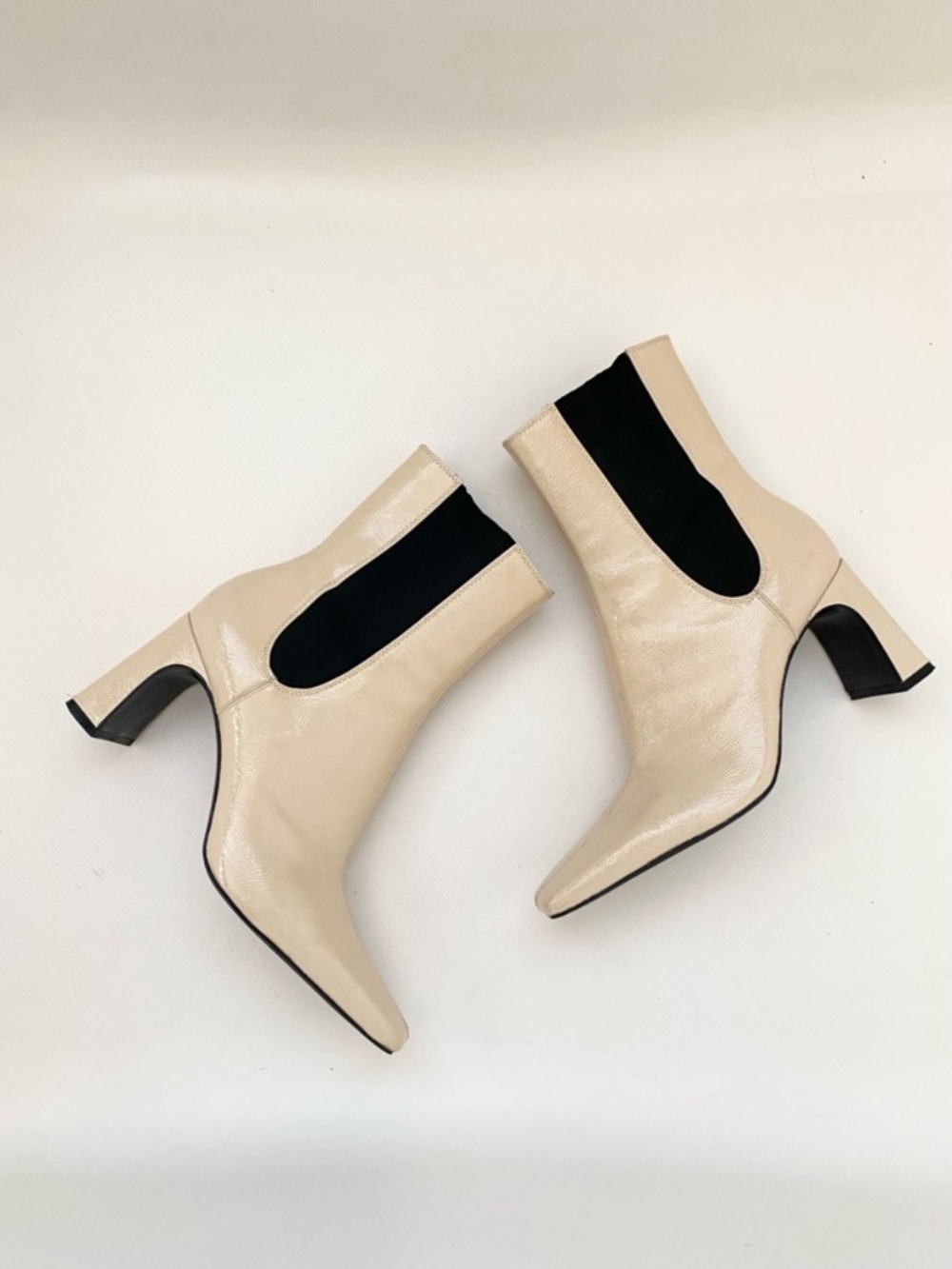 Zara Patent Cream Colored Leather Ankle Boots